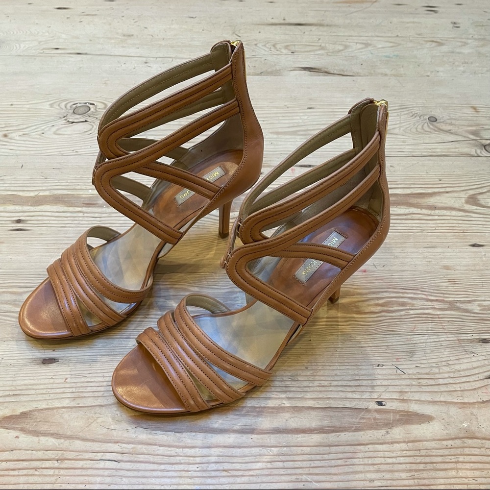 Michael Kors Brown Leather Ankle Back Zip Sandals
